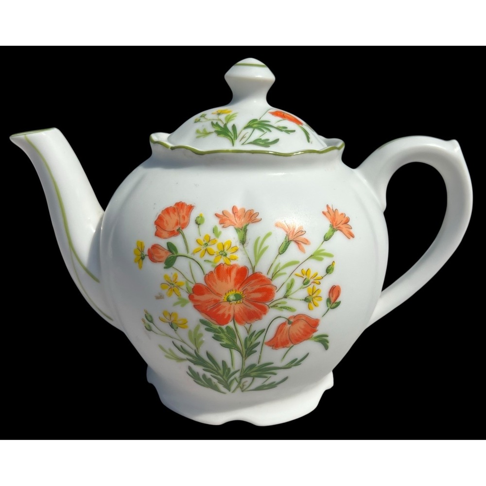 Ceramic Tea Pot Made in Japan  Poppies Floral Teapot